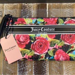 Juicy Couture Malibu Rose Black Gothic Logo Stripe Wristlet Clutch Women Handbag